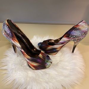 ALDO Multi colour with crystals peep toe heel